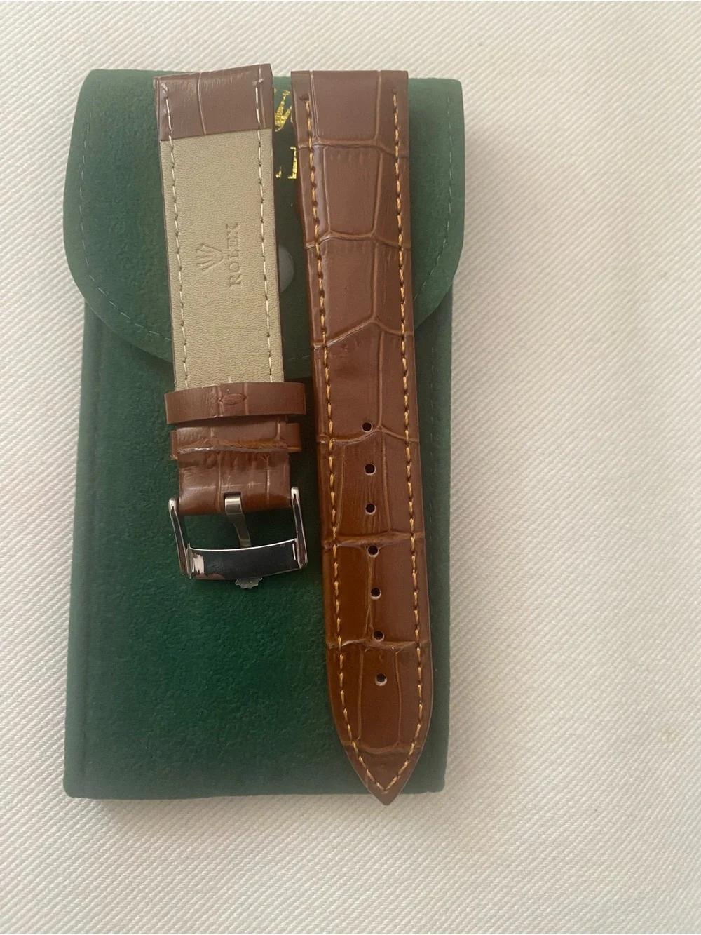 Brown Leather Watch Strap with Croc Embossing 20mm lug Rolex silver plated Bu